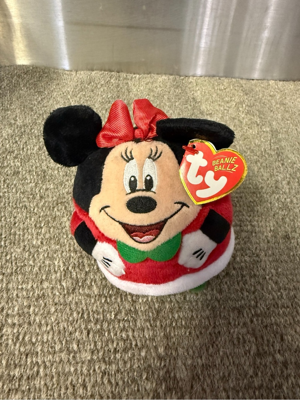Ty Minnie Mouse Christmas Beanie Ballz Plush with Green Bow